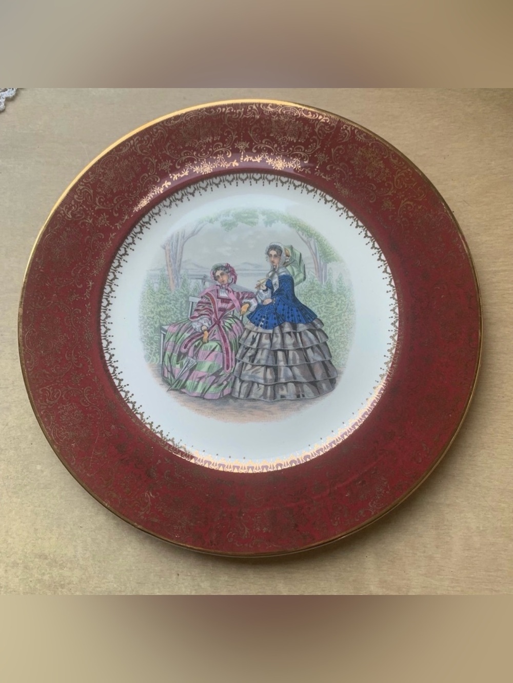 Vintage Plate Century by Salem USA Victorian Ladies  Burgundy Rim 23K Gold Trim